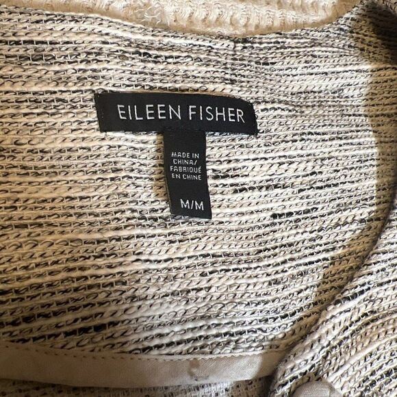 Eileen Fisher Stripe Textured Black White coat Snap Cotton Medium.      Q - Picture 6 of 9